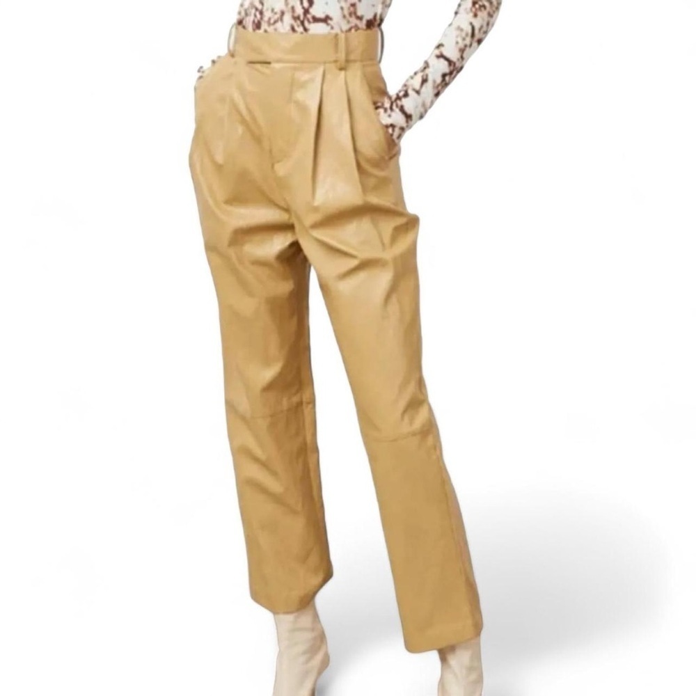RAILS Jo Straight Pant Cafe vegan leather pleated tan high waisted faux neutral